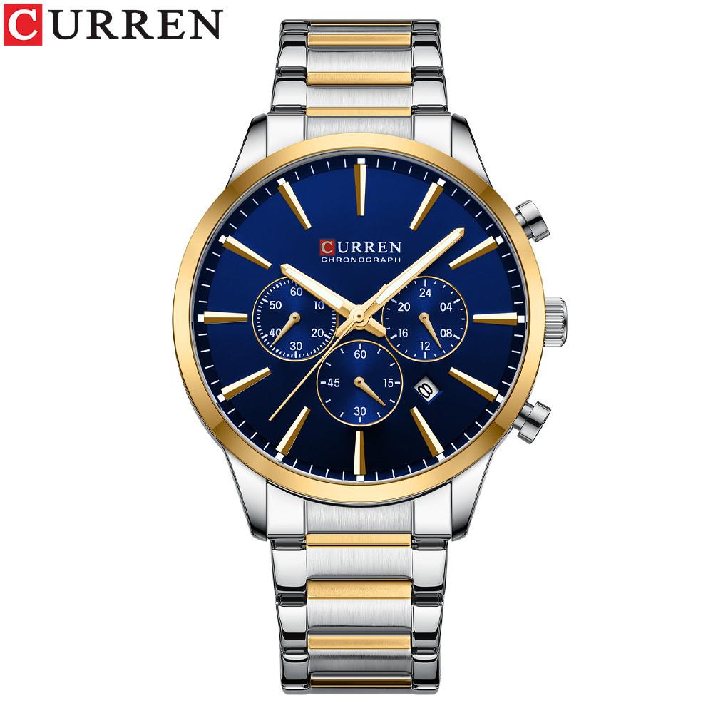 CURREN Steel Strap Watch Simple Calendar Large Dial Business Watch Waterproof Men's Fashion