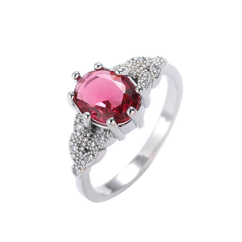 Temperament Luxury Copper Inlaid Zircon Ring Emerald Tourmaline Colored Ruby Engagement Ring Women