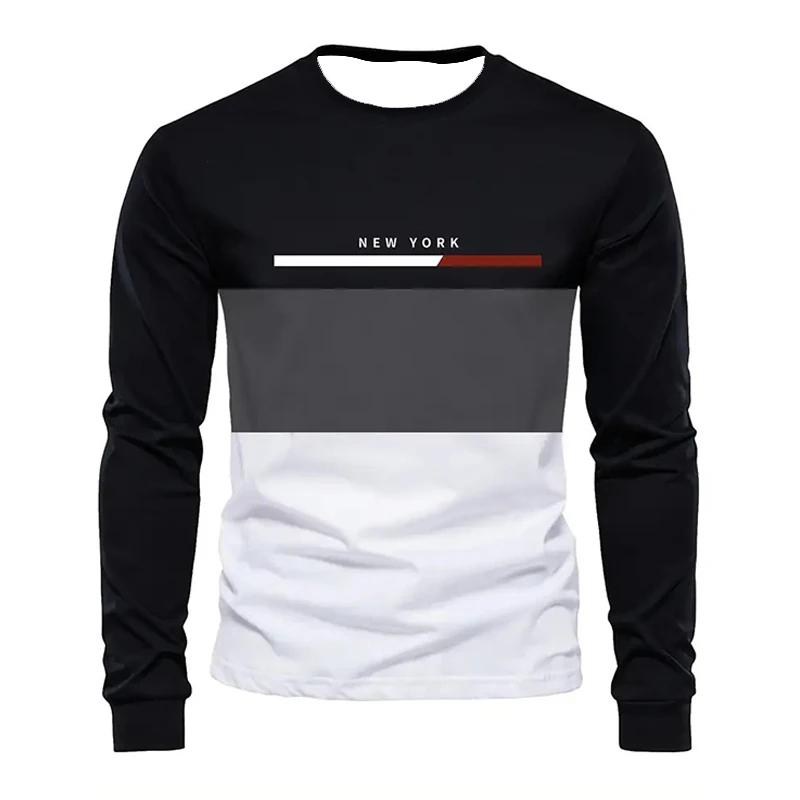 Spring And Autumn New Men Comfortable Polyester T-Shirt Casual Printed T-Shirt Simple Fashion Long Sleeve Men'S Shirt