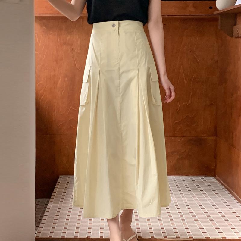 

VONDA Женская повседневная однотонная свободная юбка средней длины с высокой талией S бежевый