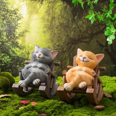 Sleepy Cat Statue Resin Animal Figurine Garden Decoration Outdoor Porch Yard Home Living Room Bookshelf Desk Decor Object