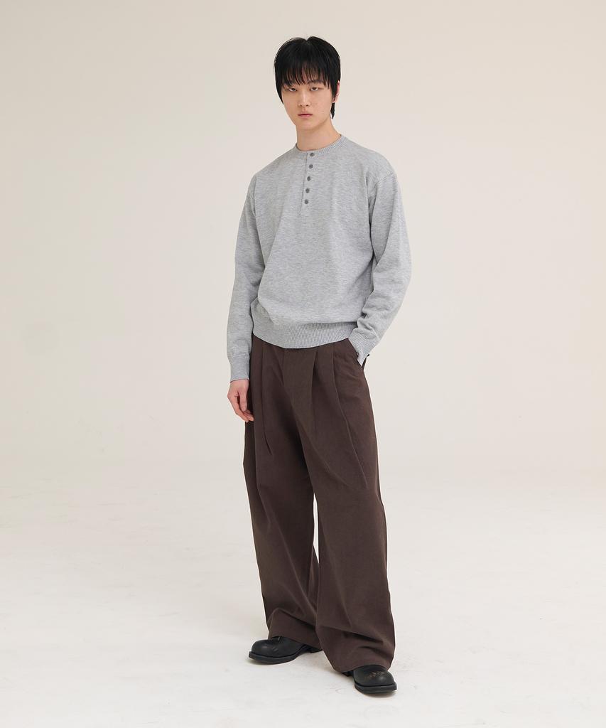 Akesi Andy Soft Henley Neck Knit_Melange Grey