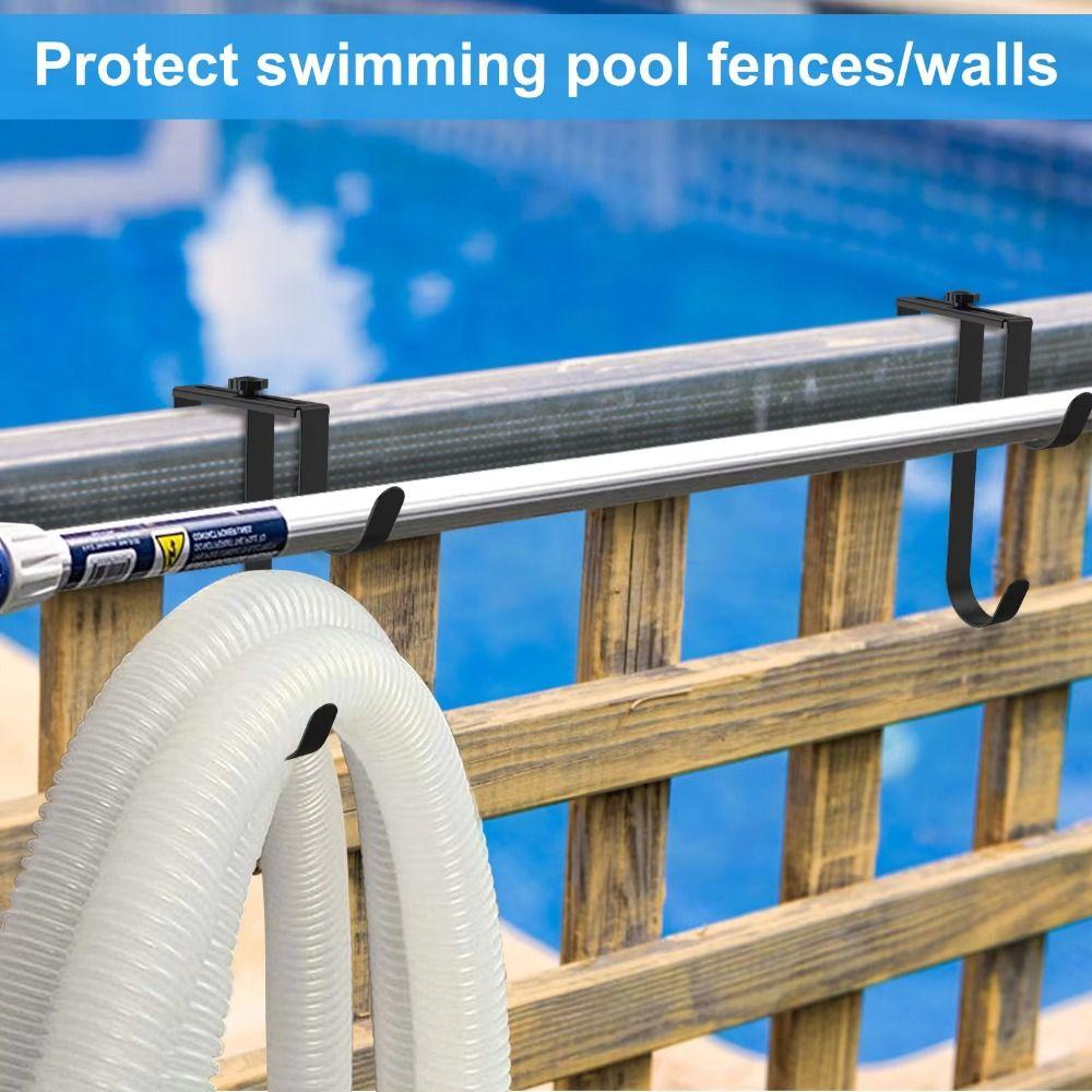 2Pcs Metal Pool Pole Fixing Hooks Double Hook Fence Hooks Sturdy Pool Pole Hanger  Net Storage