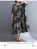 2021 Summer Retro Plus Size Round Neck Print Dress with Short Sleeves and Big Swing