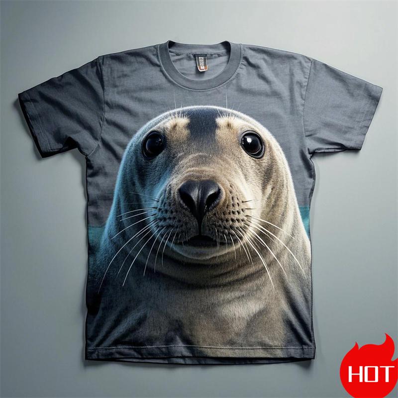Funny Seal 3D Print Casual T-Shirt Men 2025 Harajuku Tshirts Street Fashion Short Sleeve Tees Tops Clothing