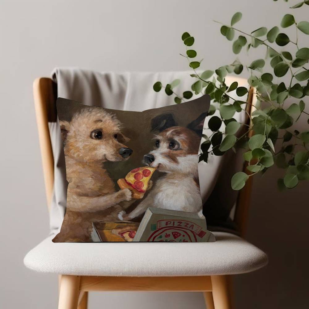 Funny Cute Puppy Eating Pizza Animal Cushion Cover Inches Farmhouse Decor Home Throw Pillow Covers for Couch Decorations