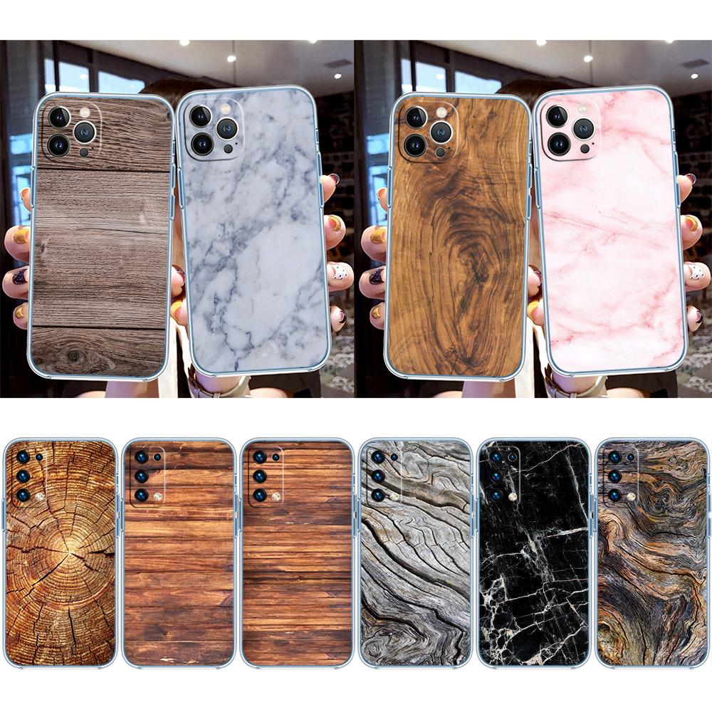 UP37 Marble Wood Transparent Phone Case for Samsung Galaxy A04 A04S A14 A23 A34 A54 M23 M33 M52 M53