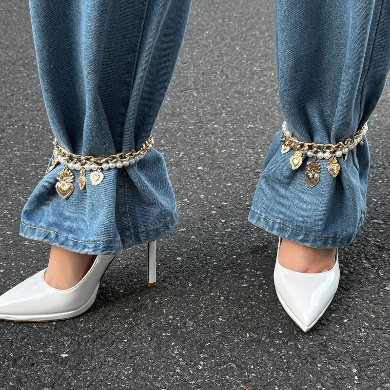 Personalized Metal Imitation Pearl Heart Chain Fashion Foot Ankle Beach Party Jewelry For Women Girl Foot Bracelet Anklet Gifts