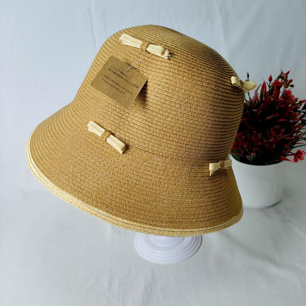 Internet celebrity bow straw hat women summer seaside vacation sunshade sunscreen big eaves sun hat foldable bucket hat
