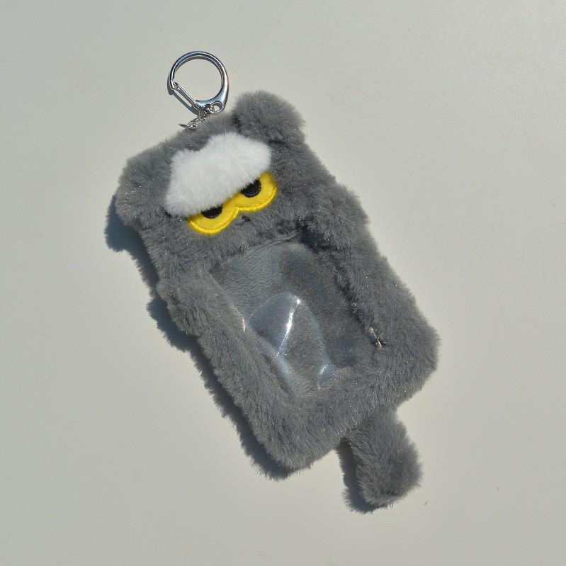 Cute Cartoon Grey Cat Plush Keychain Card Holder Mini Wallet ID Badge Case School Pass Bag Charm