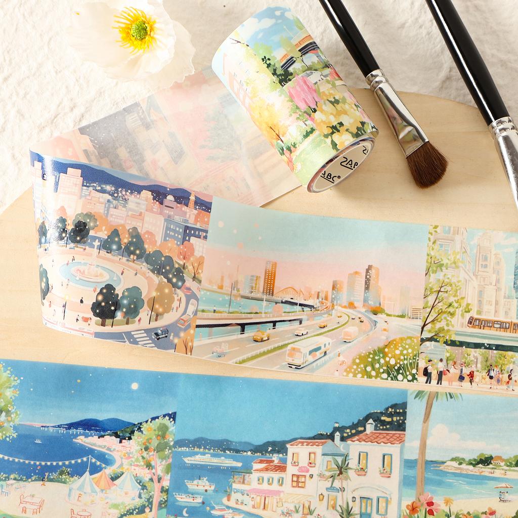 4 rolls/set Fun Landscape Series Ins Landscape Washi Tape Creative Handbook DIY Scrapbooking Material Aesthetic Masking Tape