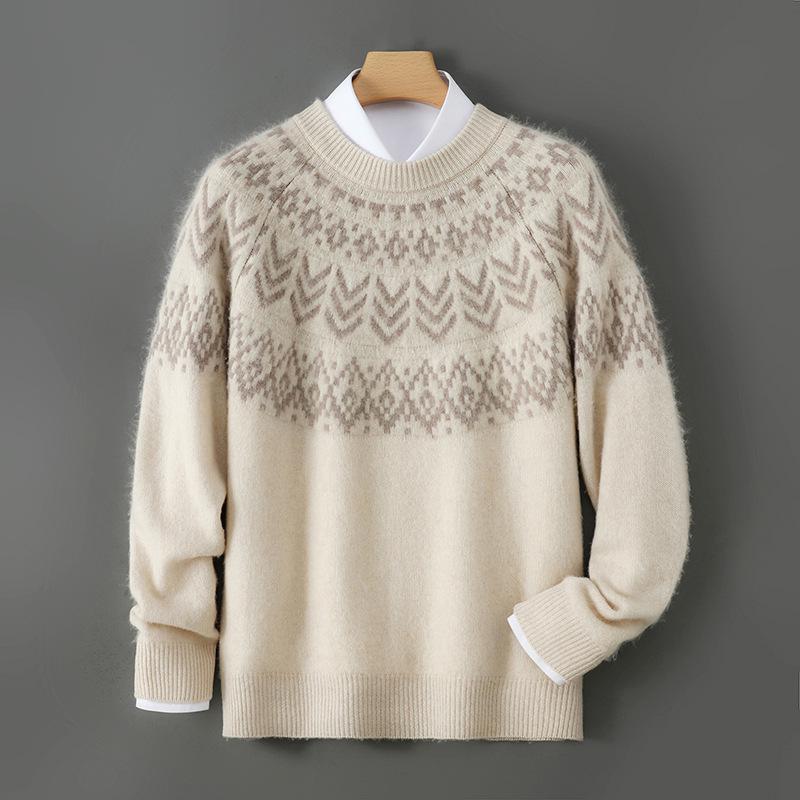 

Мужской пуловер Fair Isle с круглым вырезом, 100% шерсть, для осени/зимы 2025 - С длинным рукавом, молодежный, модный дизайн 3XL