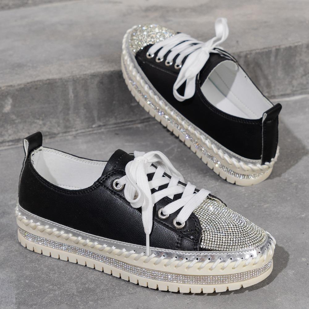 Women Shining Rhinestone Loafers Bowknot Slip-on Thick Botton Casual Ladies Crystal Shoes Female Platform Sneakers Sports