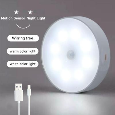 Lampada con sensore di movimento Lampada da notte a LED USB Lampada rotonda a pagamento per camera da letto Cucina Scala Corridoio Guardaroba Armadio Illuminazione