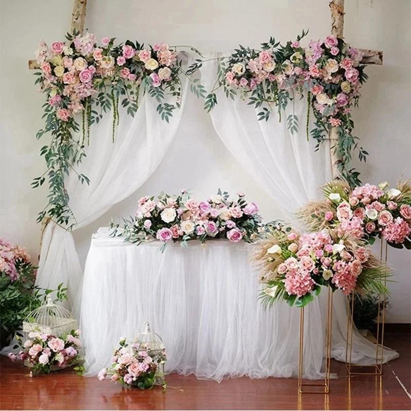 Wedding Organza Roll Sheer Crystal Tulle Fabric Wedding Arch Door Decoration Yarn Birthday Party Backdrop Baby Shower Supplies