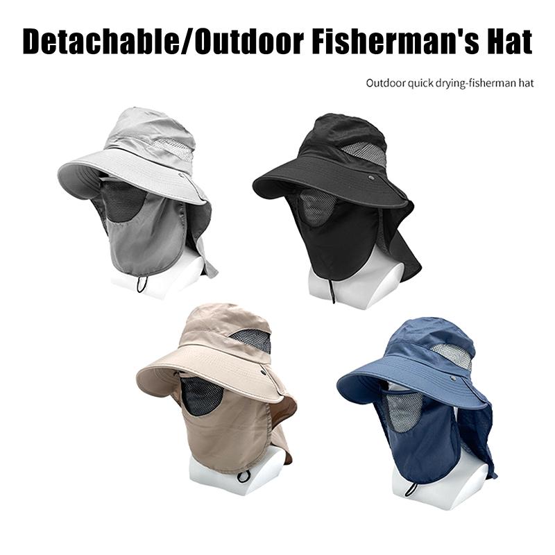 Face Neck Protection Beach Cap For Men Detachable Quick Drying Anti-Uv Bucket Hat All-Directional Shawl Sunscreen Hat Gifts