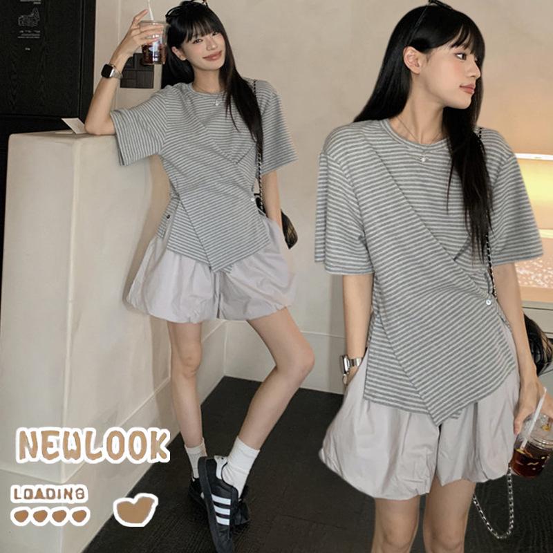 2026 Spring-Summer Maternity Knit Striped Crossover Top + Tulip Pants 2XL