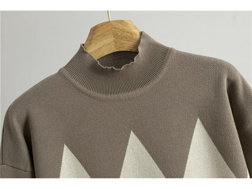 Women's Autumn/Winter Knitwear Set: Cross-Rhombus Half-High Collar Sweater with Wide-Leg Pants Fashion Two-Piece.
