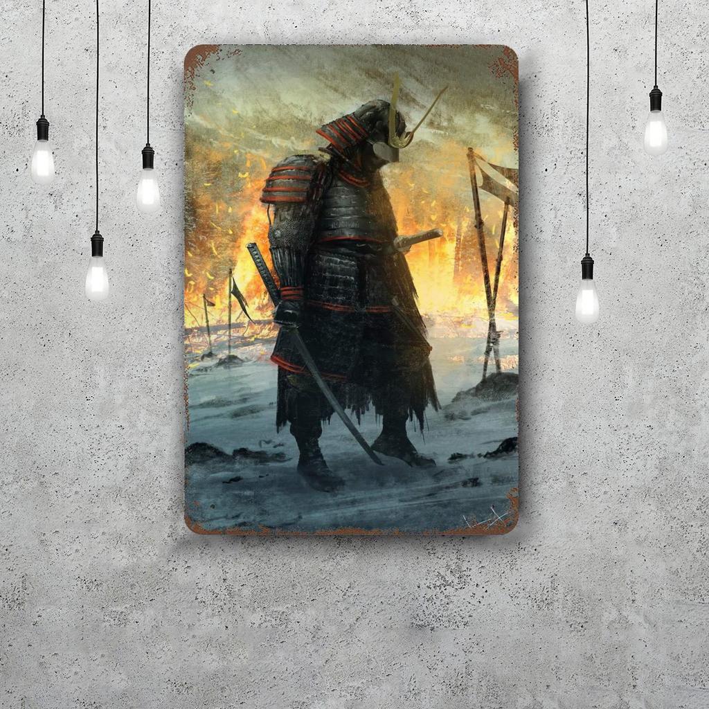 Samurai Warrior Vintage Metal Tin Signs Posters Decor Retro Metal Plaque Wall Art Decor for Garage Bar