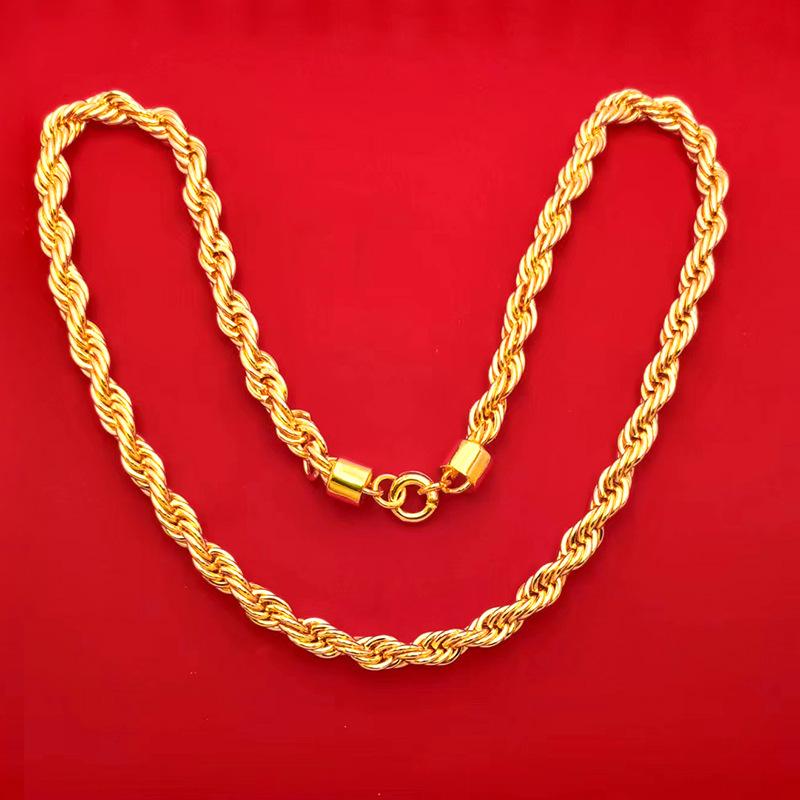 10mm Sand Gold Twisted Dragon Bone Necklace, Men's Fashion Clavicle Chain, Gold-Plated Jewelry
