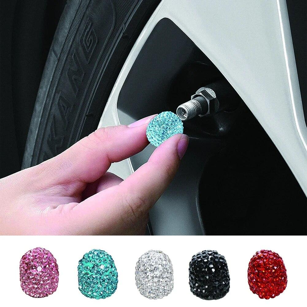 4 szt. Kryształowe nakładki na zawory opony samochodowej diamentowe błyszczące pyłoszczelne pokrywa zaworów koła pojazd Bling ozdoby samochodowe Charms Decor akcesoria samochodowe