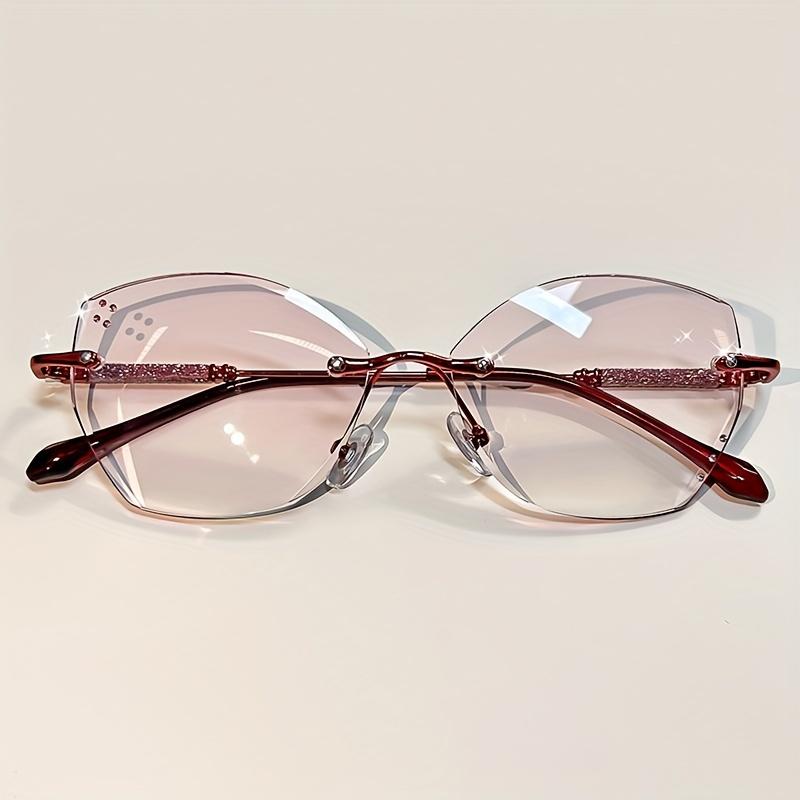 Elegant Purple Gradient Rhinestone Reading Eyeglasses for Women - Rimless Cat Eye Design with 10 to 40 Magnification Comfort 4