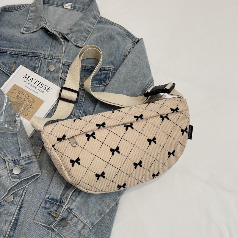 Korean Fashion Cute Bow Printing Girls Fanny Packs Adjustable Belt Ladies Casual Crossbody Shoulder Bags Streetwear Waist Bag