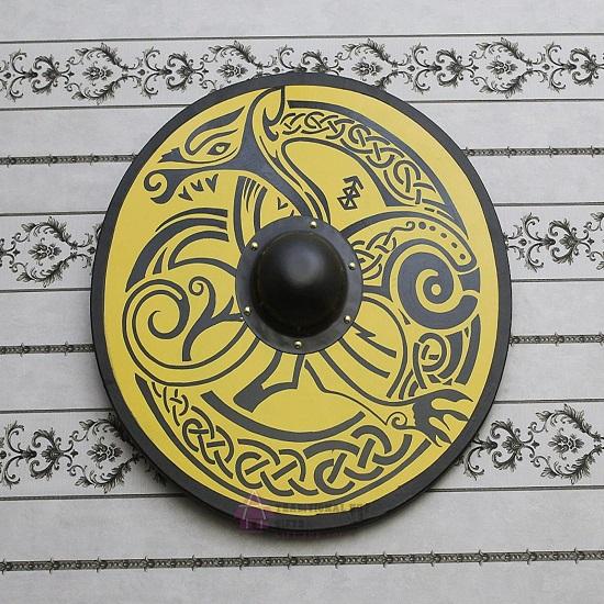 Viking Round Shield Dragon Face Medieval Warrior Wooden 60.96 Cm Handcrafted Shield