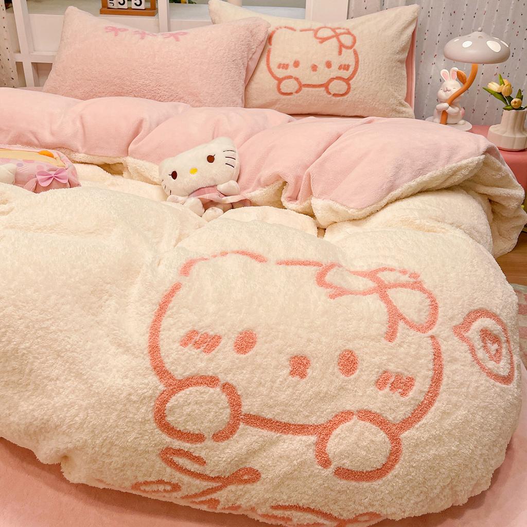 Thickened Milk Fleece Bed Four-Piece Set Children'S Bedding Coral Teddy Fleece Dormitory Quilt Cover Bed Sheet Three-Piece Set