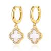 S925 Sterling Silver Four-Leaf Clover Earrings with Zircon, Black Agate, and White Mother-of-Pearl for a Luxurious High-End Look.