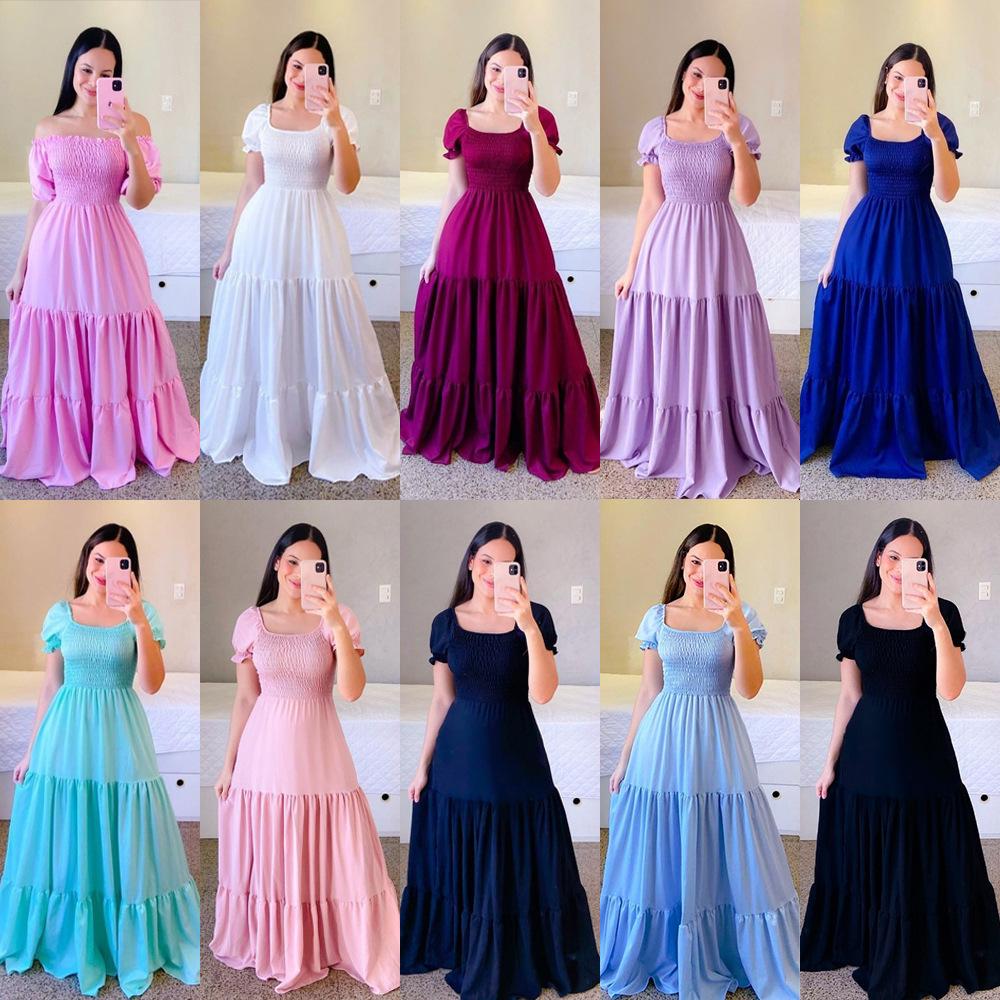 2026 cross-border new spring and summer European and American women's clothing dress one-word shoulder floral off-the-shoulder long color fairy skirt
