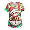 Ladies' Christmas Printed Fashionable V-neck Pocket Short Sleeved  Uniform And Caregiver Top