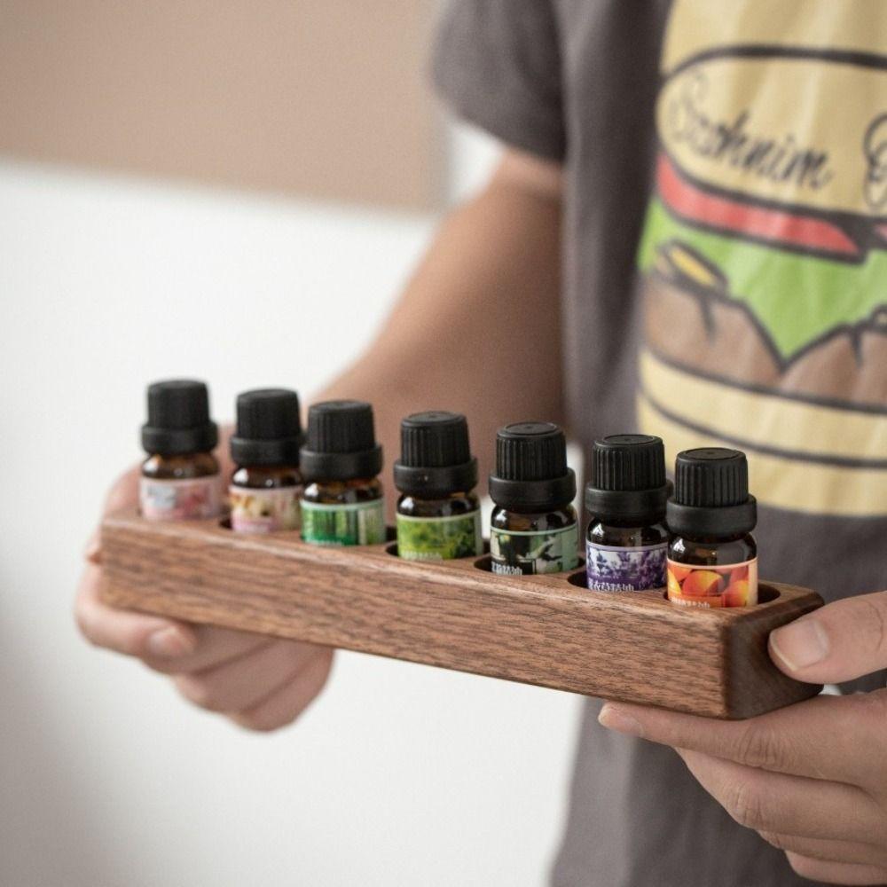 

7 Holes Essential Oil Display Stand Wooden Essential Oils Holder Polish Case