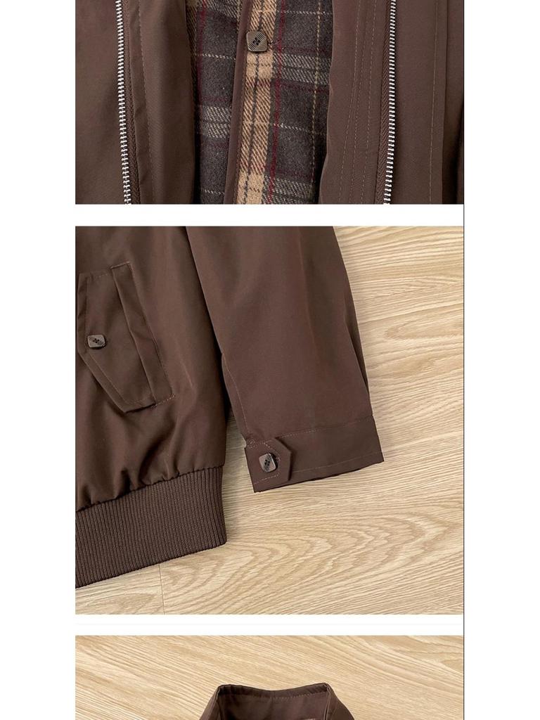Men's Retro Plaid Patchwork Harrington Jacket - Two-Piece Layered Silhouette