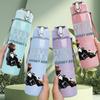 1PC Round Vintage Band Text Print 750ml Colorful Plastic Sports Water Bottle Leakproof Pop Up Lid with Straw for Outdoor Work Home Use
