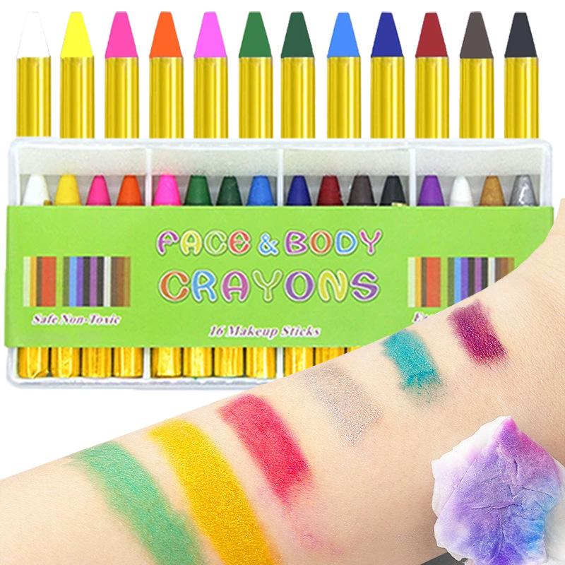 16-Color Face Paint Crayons for Kids - Perfect for Children's Day & Halloween
