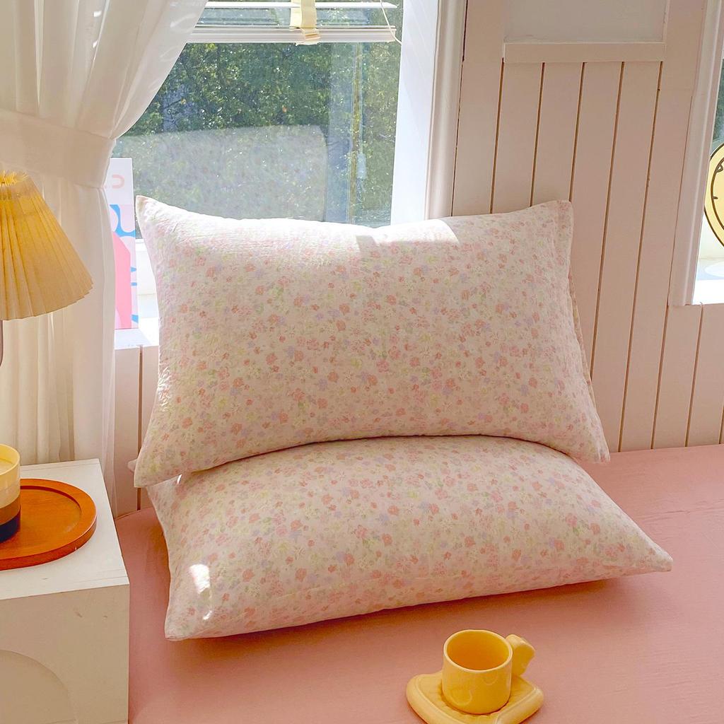 Class A Soft 100% Cotton Double Layer Gauze Pillowcase - Small Floral, Breathable, Single Piece for Summer