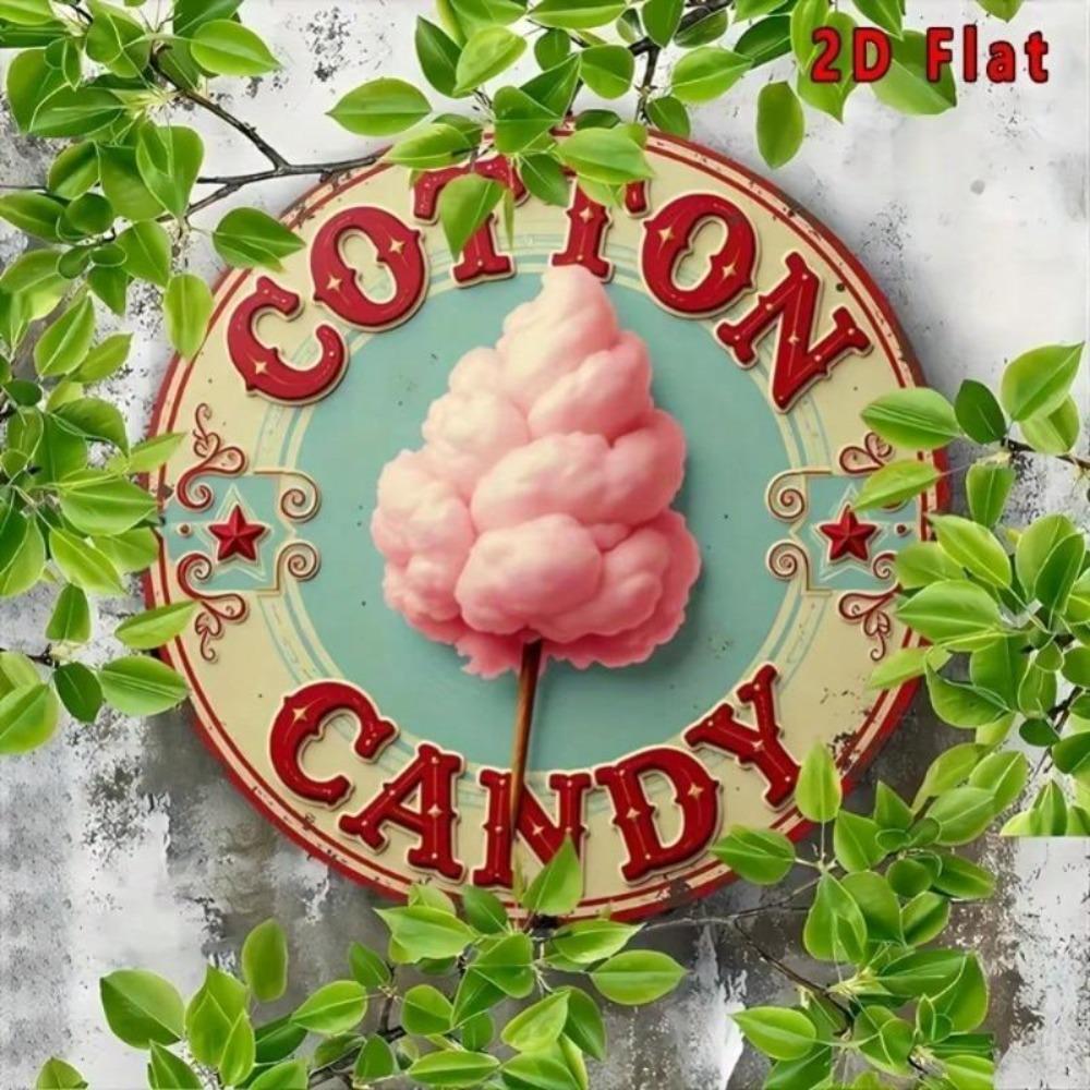 Vintage Round Aluminum Tin Art Sign 7.8 Inch Pink Fluffy Cafe Decor Gift