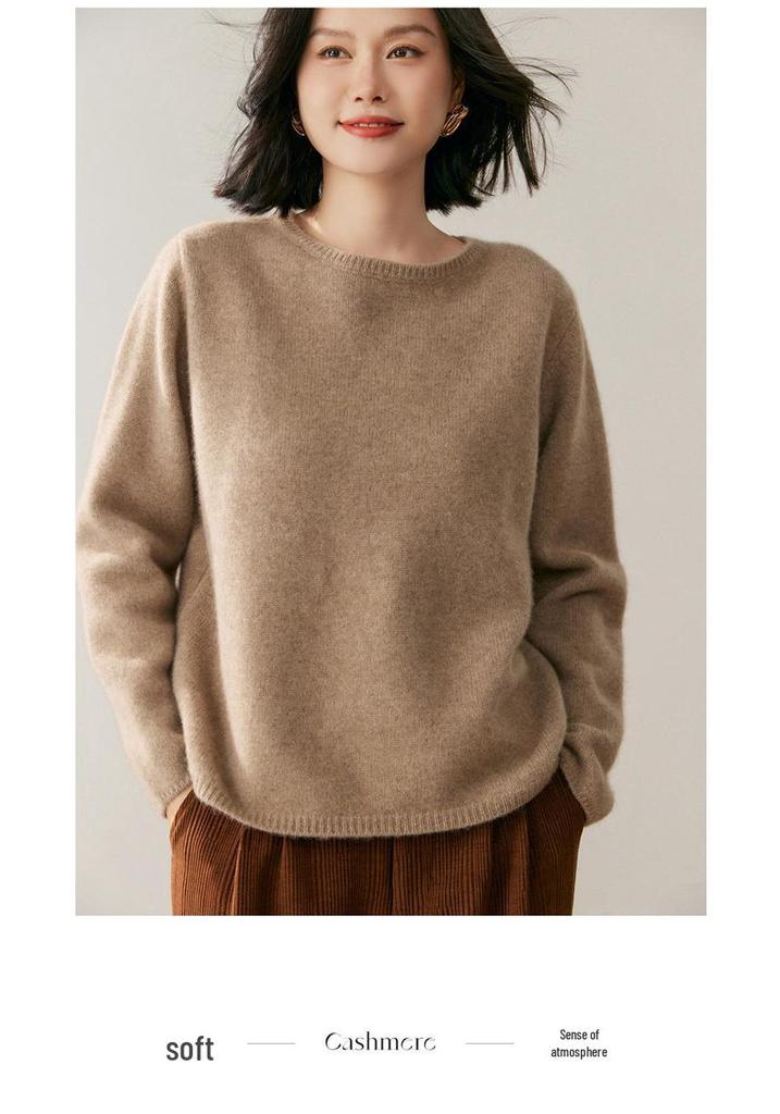 Ladies' Elegant Cashmere Sweater - Autumn/Winter 2025, Loose Fit, Slimming, Round Neck, Plain Pullover