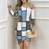 Women Plus Size Asymmetric Cold Shoulder Colorful African Tribal Geometric Print Wrap Bodycon Midi Dress