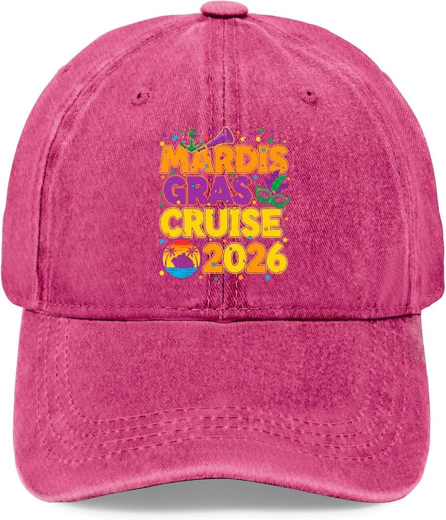 Mardi Gras Cruise 2026 Baseball Cap Washed Polyester Casual Snapback Hat Unisex Adult