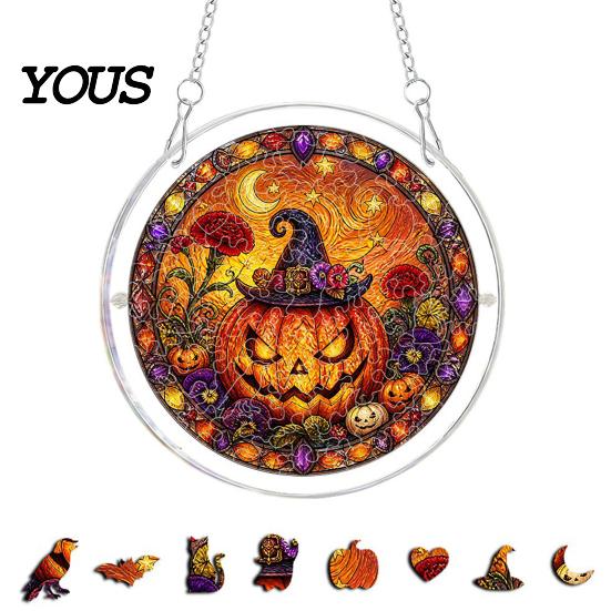 Halloween Party Decor Acrylic Puzzle Suncatcher, 7.87 Inch Sun Catcher Window Suncatcher Hanging Ornament, Ideal for Gifting and Home Festive