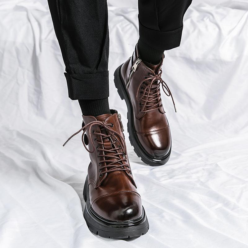 Fashion Men Boots Brown Zipper Ankle Boots Black Motorcycle Boots Handmade Shoes for Men with  Sapato Masculino