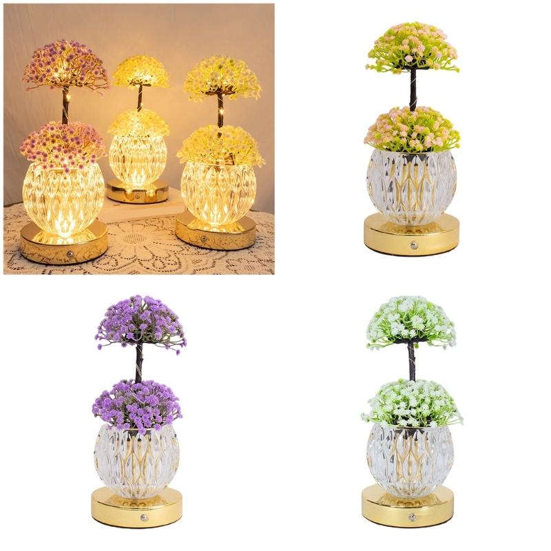 Decorative Flower Glass Bottle USB Night Light Decorative Lamp with Touch Control for Living Room Bedroom Dining Room