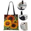 Sunflower Flowers Women Shoulder Bag Shopper Canvas Casual Grocery Handbag 2022 Print Painting Vintage Large Capacity Tote Books