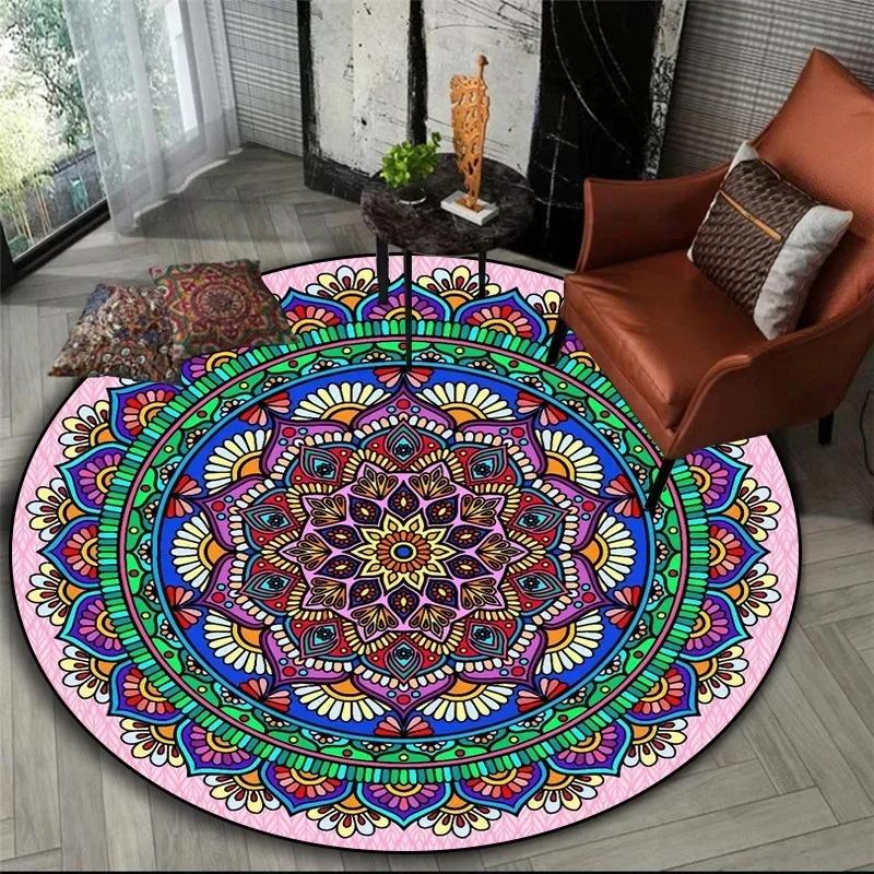 Bohemian Mandala Round Bedside Rug For Hanging Basket Computer Chair Floor Mat Meditation Yoga Mat Home Decoration