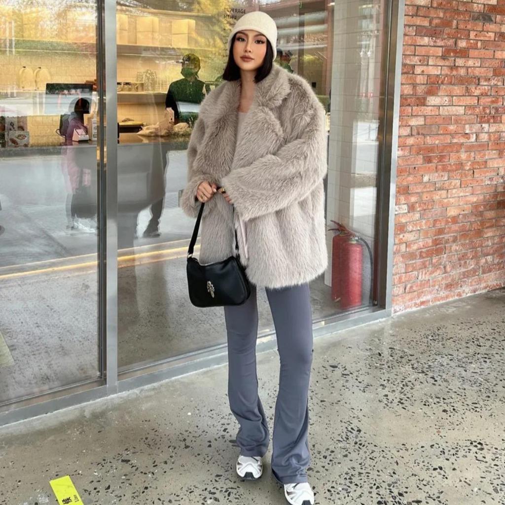 VAYLA Fashionable Street Style Fox Fur Coat Loose Suit Collar Medium Long Imitation Fur Coat for Women Autumn-winter Fur Overcoat