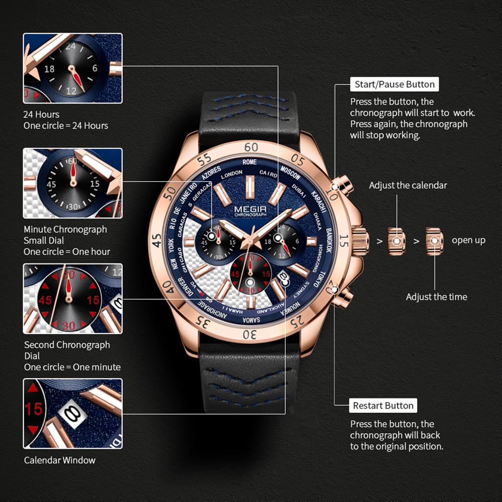 Erkek Kol Saati MEGIR Watch Men Fashion Sport Quartz Mens Watches Top Brand Luxury Military Watch Relogio Masculino Zegarek Mesk