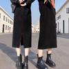 Black Corduroy A-line Skirt for Women - 2025 Autumn/Winter, Plus Velvet & Thick for Extra Warmth