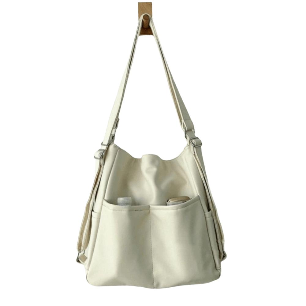 

Solid Color Retro Commuting Backpack Large Capacity Crossbody Bag Travel Shoulder Bag Student бежевый